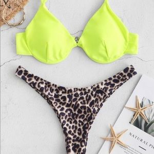 ZAFUL Leopard Push Up Underwire Bikini - Yellow M